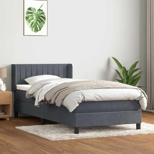 Box spring krevet s madracem tamnosivi 90x220 cm baršunasti - NOVO