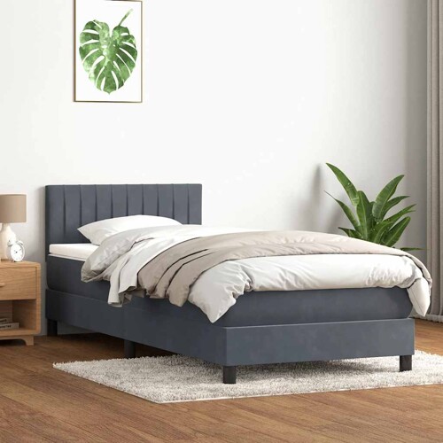 Box spring krevet s madracem tamnosivi 80 x 220 cm baršunasti - NOVO