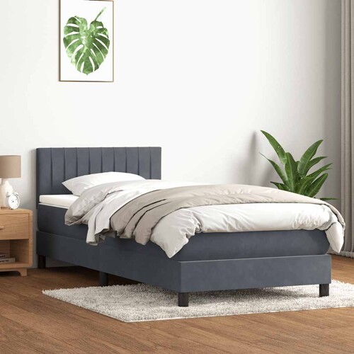 Box spring krevet s madracem tamnosivi 90x220 cm baršunasti - NOVO
