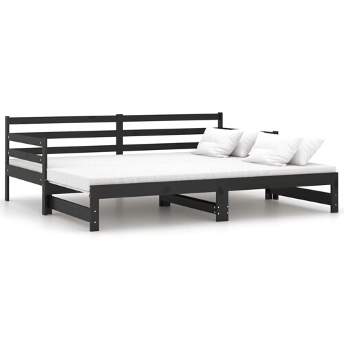 Dnevni ležaj na izvlačenje crni od borovine 2 x (90 x 200) cm - NOVO
