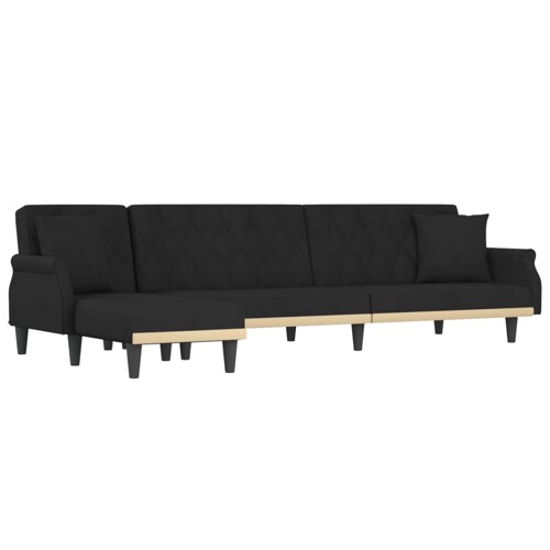 Kutna garnitura na razvlačenje crna 271x140x70 cm baršunasta - NOVO