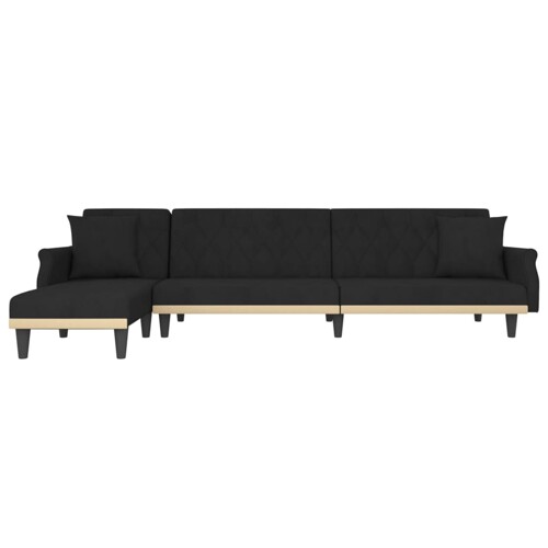 Kutna garnitura na razvlačenje crna 271x140x70 cm baršunasta - NOVO