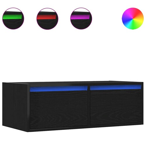 TV ormarić s LED svjetlima crni hrast 75x35,5x25 cm - NOVO