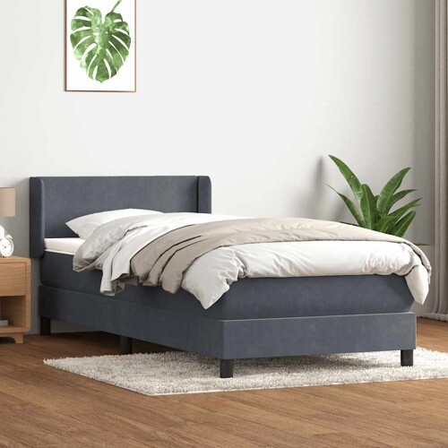 Box spring krevet s madracem tamnosivi 90x220 cm baršunasti - NOVO