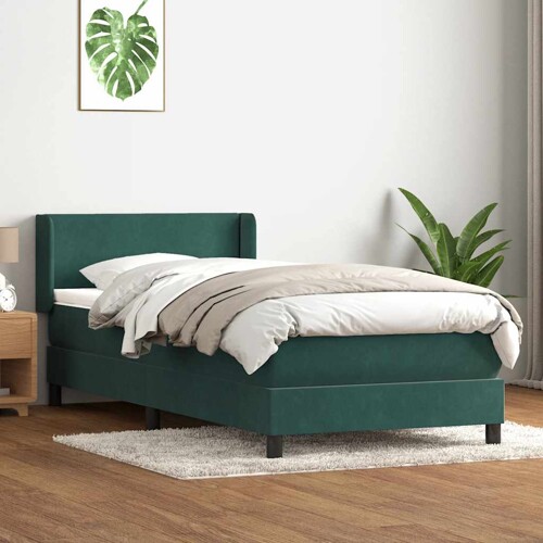 Box Spring krevet s madracem tamnozeleni 90x220 cm baršun - NOVO