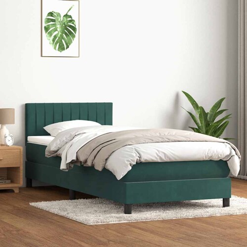 Box Spring krevet s madracem tamnozeleni 80x220 cm baršun - NOVO