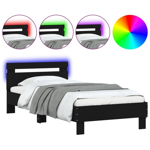 Okvir za krevet s uzglavljem i LED svjetlima crni 75x190 cm - NOVO