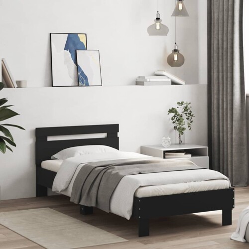 Okvir za krevet s uzglavljem i LED svjetlima crni 75x190 cm - NOVO
