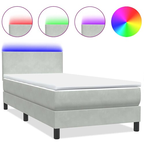 Box Spring krevet s madracem svijetlo sivi 90x220 cm baršun - NOVO