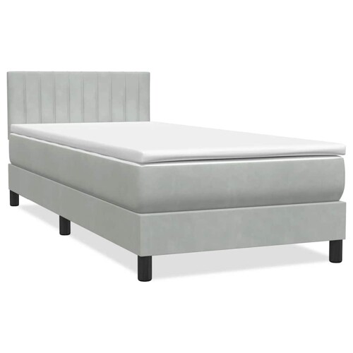 Box Spring krevet s madracem svijetlo sivi 90x220 cm baršun - NOVO