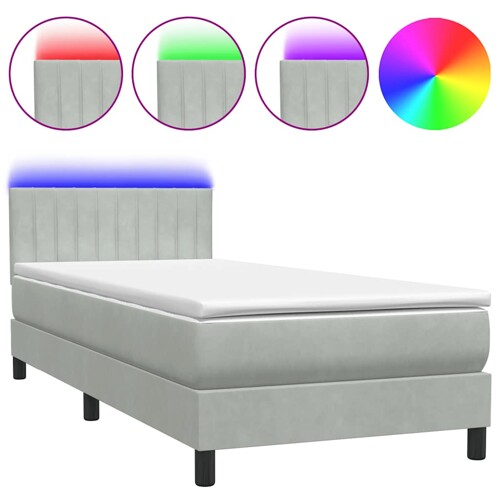 Box Spring krevet s madracem svijetlo sivi 90x220 cm baršun - NOVO