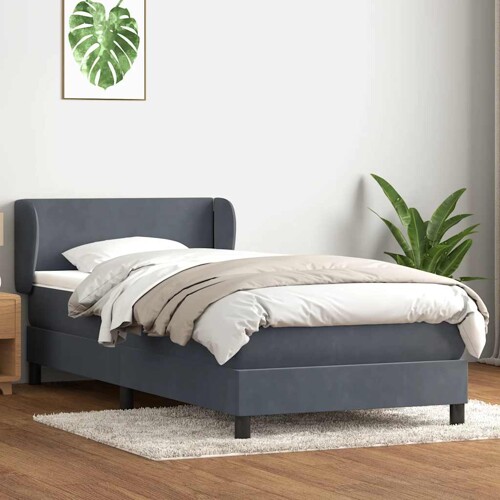 Box spring krevet s madracem tamnosivi 90x220 cm baršunasti - NOVO