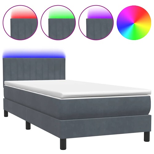 Box spring krevet s madracem tamnosivi 90x210 cm baršunasti - NOVO