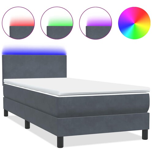 Box spring krevet s madracem tamnosivi 90x210 cm baršunasti - NOVO