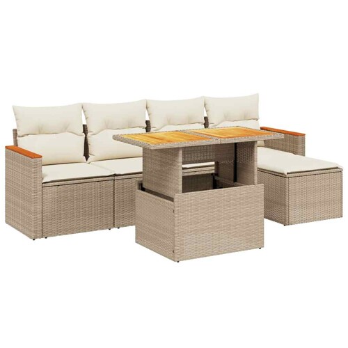 6-dijelni set vrtnih sofa s jastucima bež od poliratana - NOVO