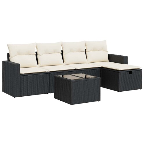 6-dijelni set vrtnih sofa s jastucima crni od poliratana - NOVO