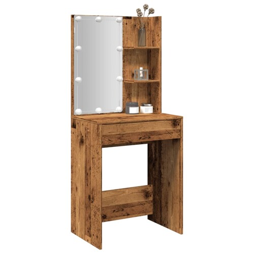vidaXL Toaletni stolić s LED svjetlima boja staro drvo 60x40x140 cm