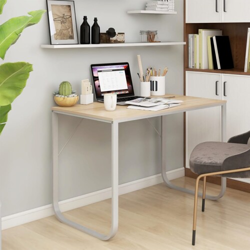 vidaXL Stol za računalo bijeli i boja hrasta 110x60x73 cm od iverice