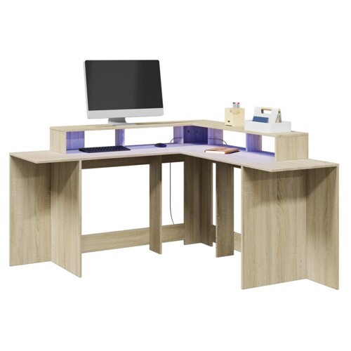 vidaXL Radni stol s LED svjetlima 152x152x91 cm konstruirano drvo