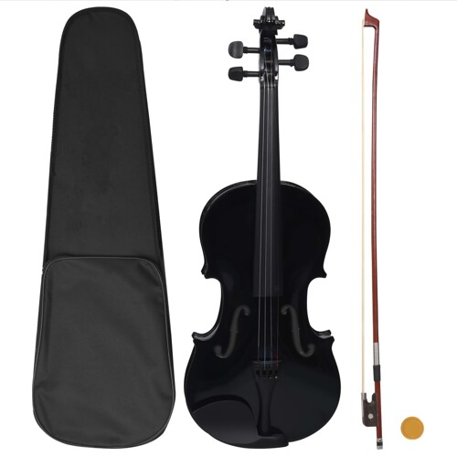 vidaXL Violinski set s gudalom i podbradkom crni 4/4