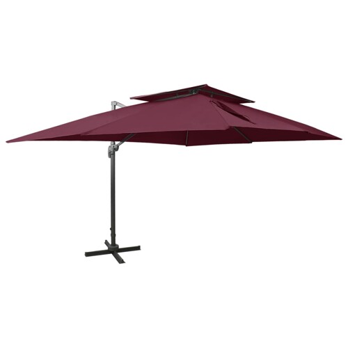 vidaXL Konzolni vrtni suncobran s dvostrukim vrhom 400 x 300 cm bordo