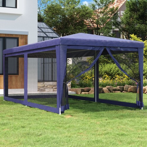 vidaXL Šator za zabave sa 6 mrežastih bočnih zidova plavi 3 x 6 m HDPE