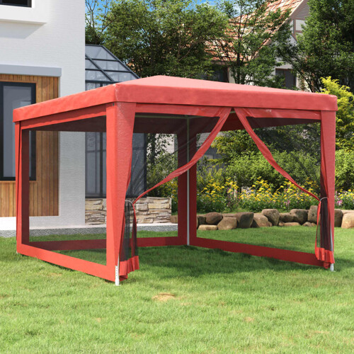 vidaXL Šator za zabave s 4 mrežasta bočna zida crveni 3 x 4 m HDPE