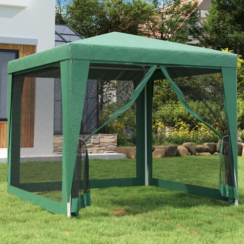 vidaXL Šator za zabave s 4 mrežasta bočna zida zeleni 2,5 x 2,5 m HDPE