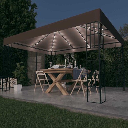 vidaXL Sjenica s LED svjetlosnim trakama 4 x 3 m smeđe-siva