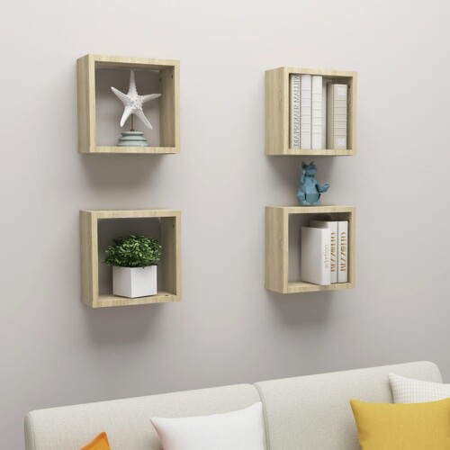 vidaXL Kockaste zidne police 4 kom boja hrasta sonome 30 x 15 x 30 cm