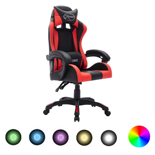 vidaXL Igraća stolica s RGB LED svjetlima crveno-crna od umjetne kože