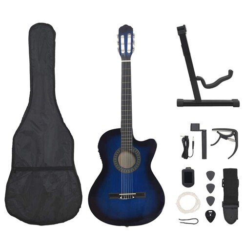 vidaXL 12-dijelni set gitare Western s ujednačivačem i 6 žica plavi