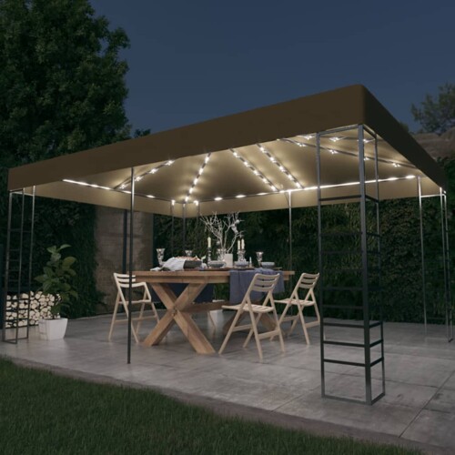vidaXL Sjenica s LED svjetlosnim trakama 3 x 4 m smeđe-siva