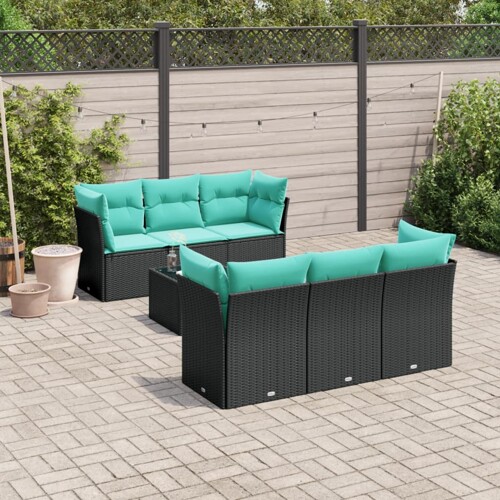 vidaXL 7-dijelni set vrtnih sofa od poliratana s jastucima crni