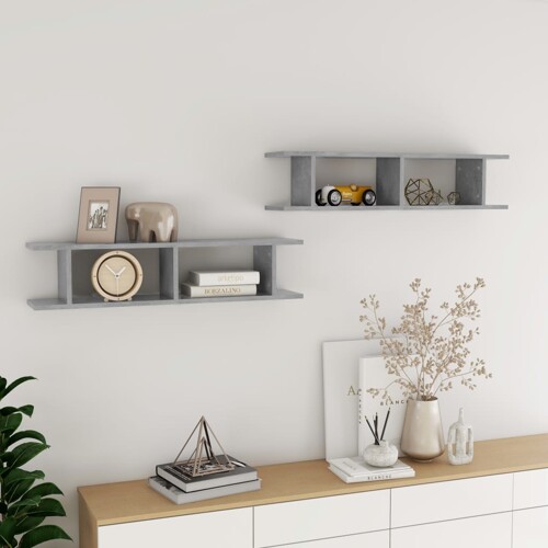 vidaXL Zidne police 2 kom boja betona 90x18x20 cm konstruirano drvo