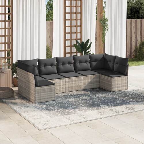 vidaXL 7-dijelni set vrtnih sofa svjetlosivi od poliratana