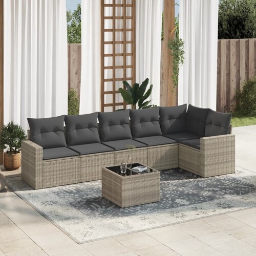 vidaXL 7-dijelni set vrtnih sofa svjetlosivi od poliratana