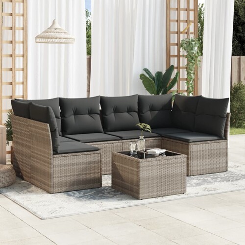 vidaXL 7-dijelni set vrtnih sofa svjetlosivi od poliratana