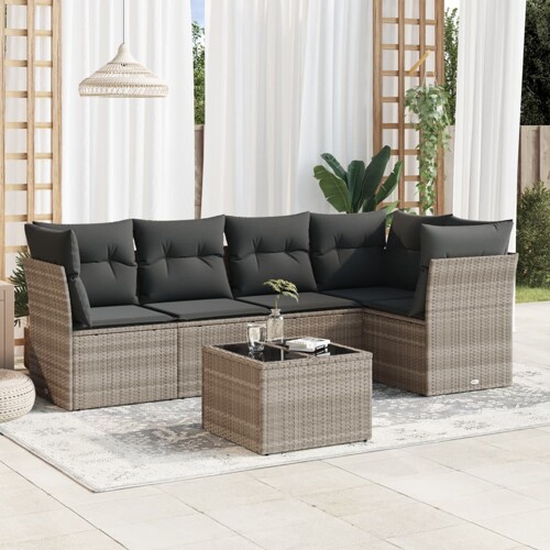 vidaXL 6-dijelni set vrtnih sofa od poliratana s jastucima svjetlosivi
