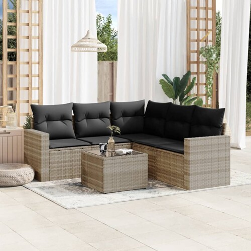 vidaXL 6-dijelni set vrtnih sofa od poliratana s jastucima svjetlosivi