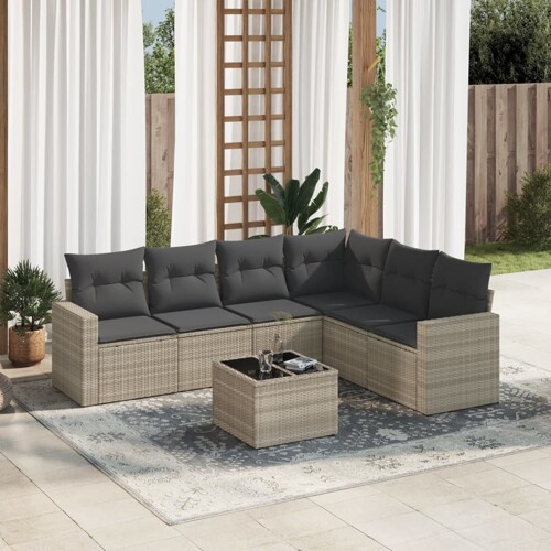 vidaXL 7-dijelni set vrtnih sofa svjetlosivi od poliratana