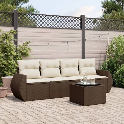 vidaXL 5-dijelni set vrtnih sofa s jastucima poliratan smeđi