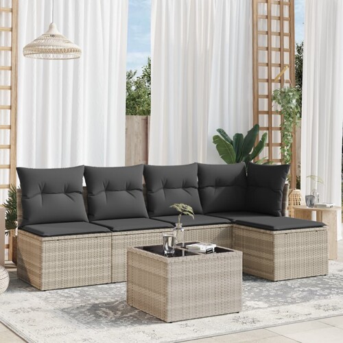 vidaXL 6-dijelni set vrtnih sofa od poliratana s jastucima svjetlosivi