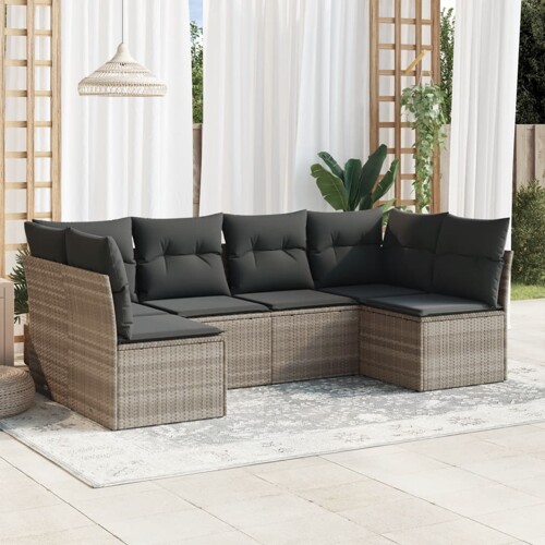 vidaXL 6-dijelni set vrtnih sofa od poliratana s jastucima svjetlosivi