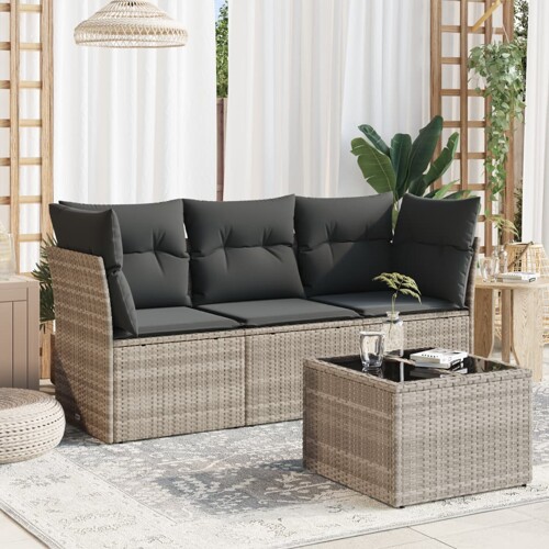 vidaXL 4-dijelni set vrtnih sofa s jastucima svijetlosivi poliratan