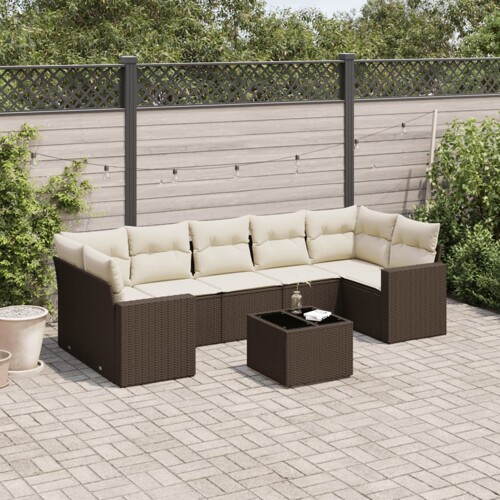 vidaXL 8-dijelni set vrtnih sofa s jastucima smeđi od poliratana