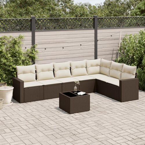 vidaXL 8-dijelni set vrtnih sofa s jastucima smeđi od poliratana