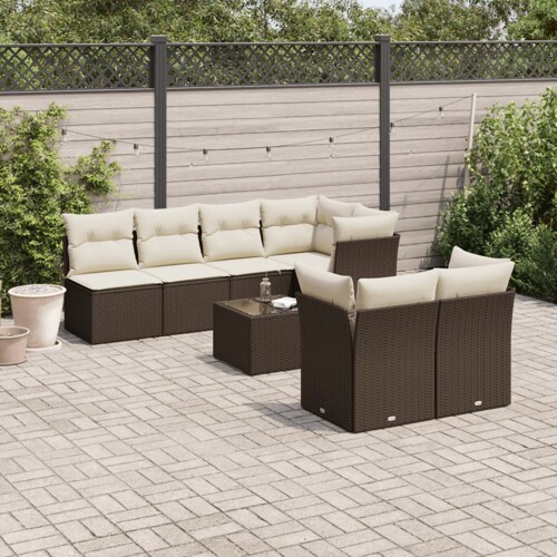 vidaXL 8-dijelni set vrtnih sofa s jastucima smeđi od poliratana