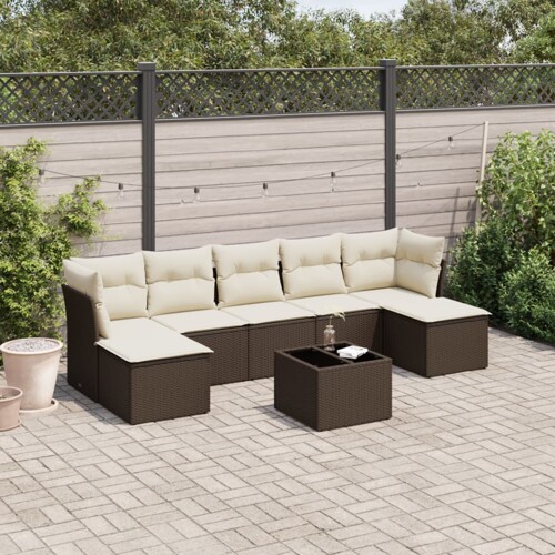 vidaXL 8-dijelni set vrtnih sofa s jastucima smeđi od poliratana