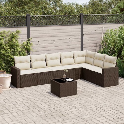 vidaXL 8-dijelni set vrtnih sofa s jastucima smeđi od poliratana
